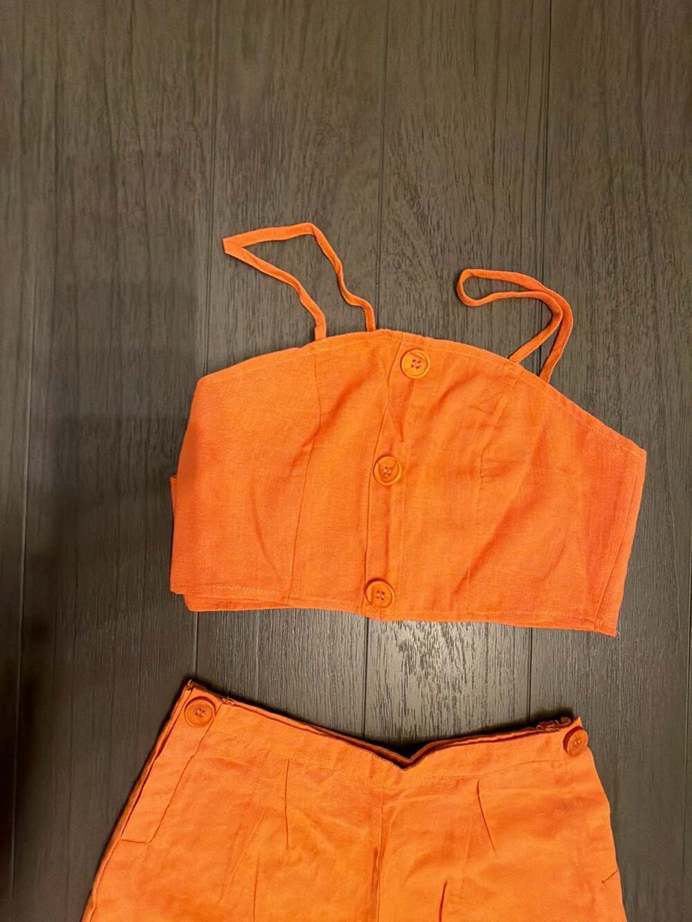 #35Nasty Gal Collection Orange Linen-Look Button-Up Crop Top and High-Waisted Sh - Picture 5 of 14